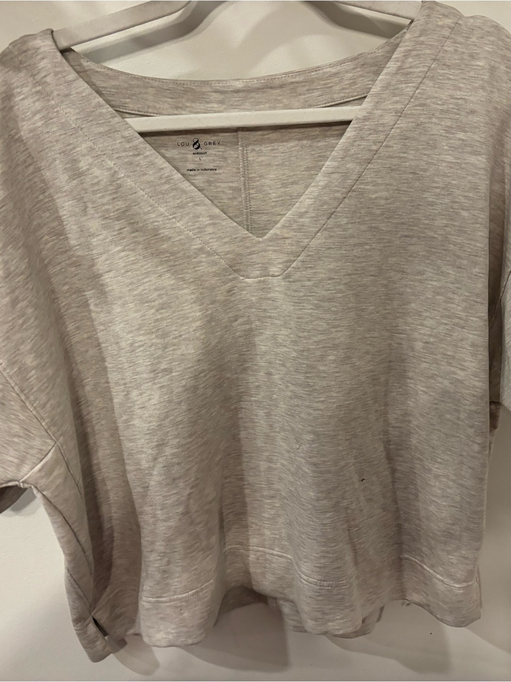 Lou & Grey Boxy V-Neck Short-Sleeve Top - Light Taupe Heather